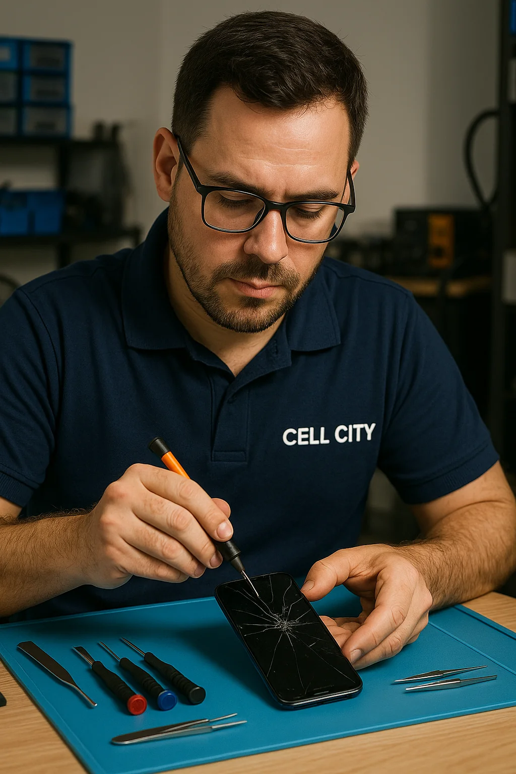 Técnico Haroldo trocando tela